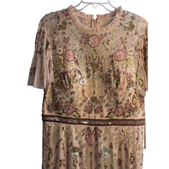 NWT Mac Duggal Floral Sequined Embellished High Neck Butterfly Sleeve Gown SZ 14 - Picture 4 of 14